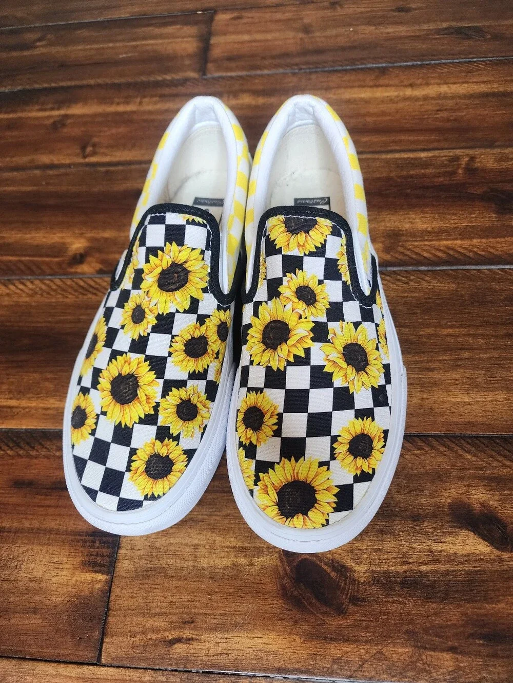 Vans Sunflower Checkerboard Classic Slip-On Platform Sneakers Size 8